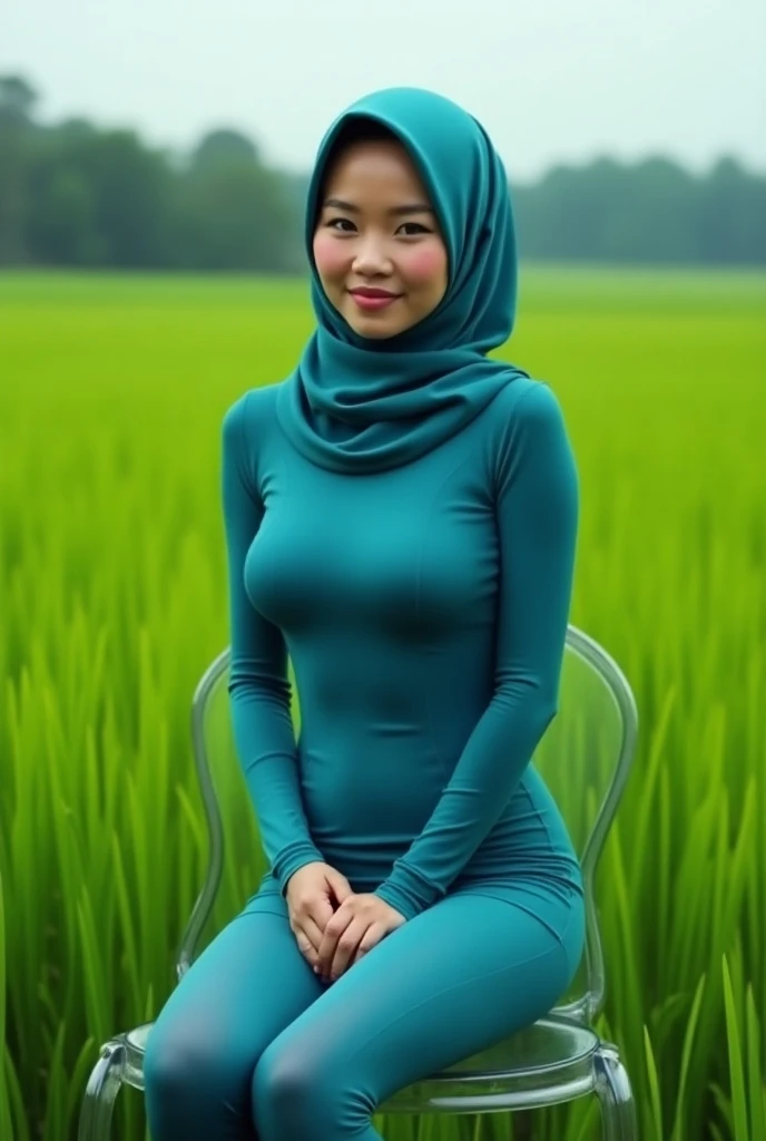 RAW, Best quality, high resolution, masterpiece: 1.3), beautiful european woman in hijab, Masterpiece, perfect fit body, ((Big breasteautiful big eyes, Soft smile, woman sitting on a bench next to bamboo plants, cute woman, beautiful woman, olive green shirt,legging white, pastel green, with beautiful exotic, lime green, beautiful image, beautiful woman, malaysia, hijab, feminine in cute pastel shades, turkneck,Amazing lighting, Bright colors, Clean lines