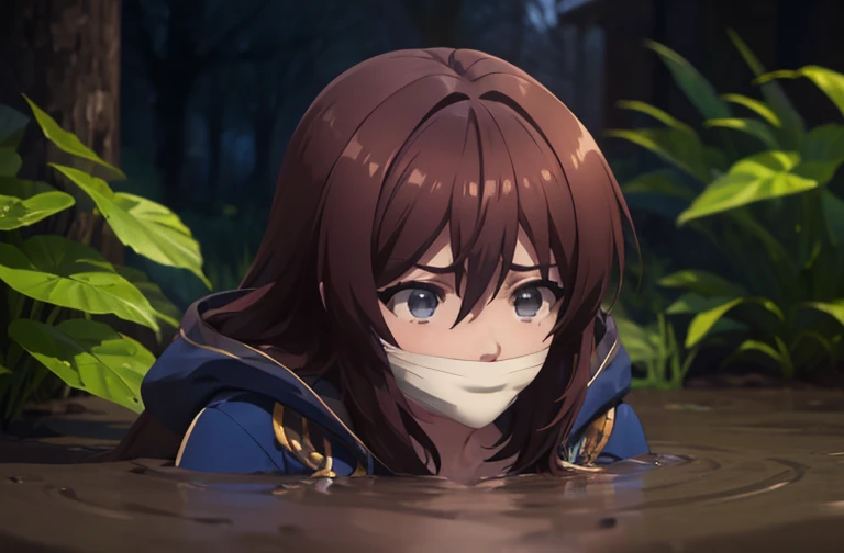 girls, Slightly High Resolution , tears, Wet, Student Uniform, uniform, dark, Sink, blue Swamp, Sink, Drowning, Sticky, Muddy, Sticky, (Best Quality,4K,8k, High Resolution ,masterpiece:1.2),Ultra-detailed,(Realistic,photoRealistic,photo-Realistic:1.37),(Complex,Advanced Details:1.4), dramatic lighting,Whimsical atmosphere,(dark fantasy,gothic:1.2),dramatic,dark,Unlucky,gag,brown hair