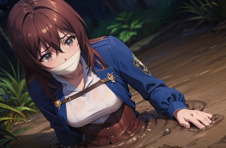 girls, Slightly High Resolution , tears, Wet, Student Uniform, uniform, dark, Sink, blue Swamp, Sink, Drowning, Sticky, Muddy, Sticky, (Best Quality,4K,8k, High Resolution ,masterpiece:1.2),Ultra-detailed,(Realistic,photoRealistic,photo-Realistic:1.37),(Complex,Advanced Details:1.4), dramatic lighting,Whimsical atmosphere,(dark fantasy,gothic:1.2),dramatic,dark,Unlucky,gag,brown hair