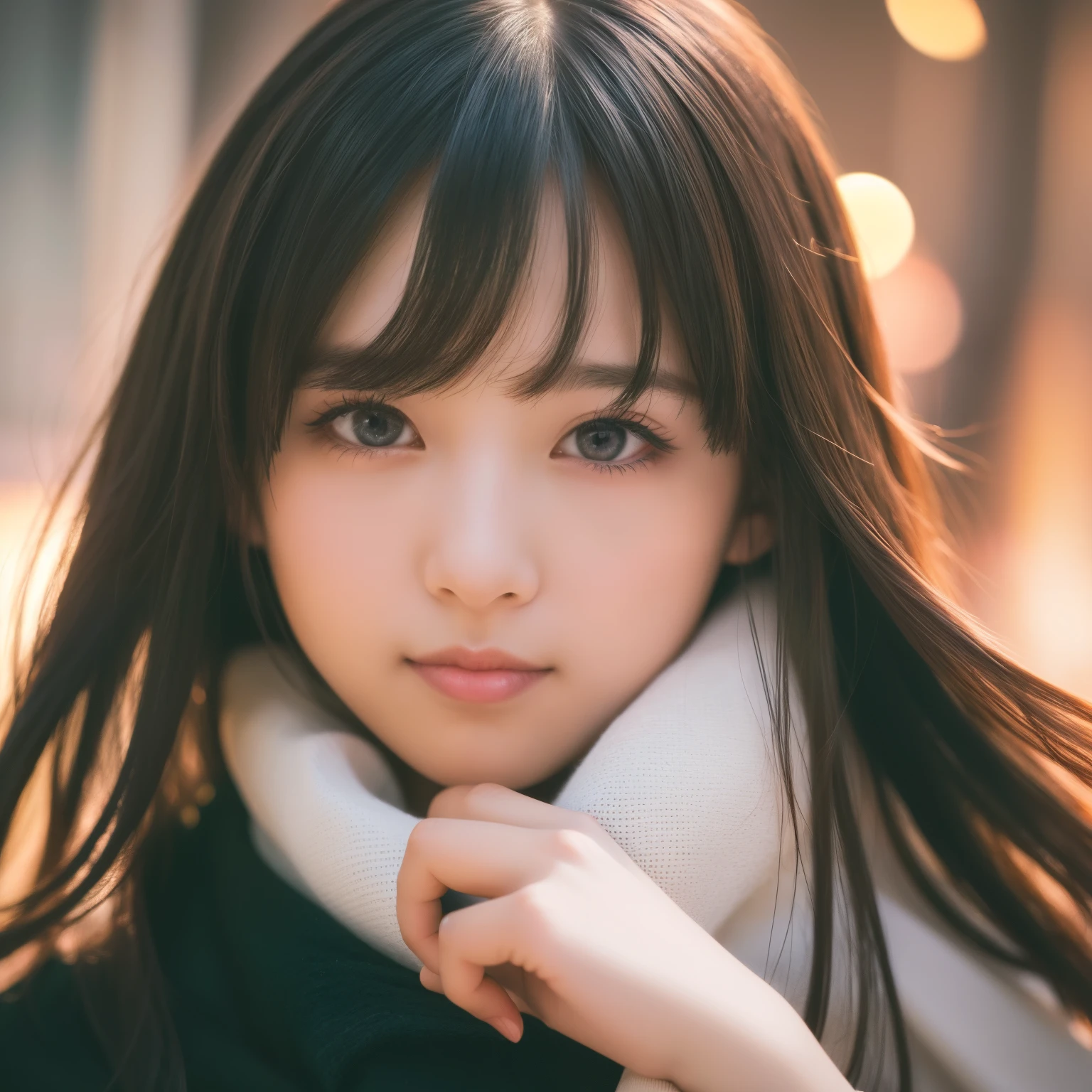 best quality, actual, super detailed, finely, high resolution, 8k wallpaper, 1 cute japanese girl,long hair , choppy bangs, ((slender)),((portrait)),