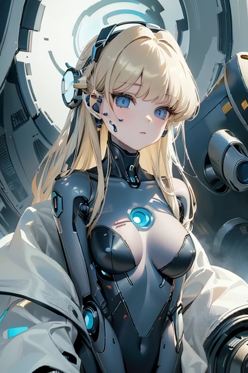 (masterpiece),(Best quality),(Very detailed),(Best illustration),(The best shadow),(It's absurd),(Detailed background),(So beautiful), 16k, 8k, 4K,(The best shadow),Robotization,female ,big breasts,Robot Joint ,Metal skin,Black robot suit,Long hair,Black suit covering the entire body Robot hand,Cyber Bodysuit,Mecha Head,Robotization, Transform into a robot,(Hands and fingers are depicted in detail:1.2),Perfect anatomy,Cybernetic Girl,Sci-Fi Armor,cyborg girl,The wires are connected to the back of the main unit...,No exposed skin,(A face carved like a robot),A neck made of wire,USB port next to the neck,visor,chrome skin,no messy picture style,brainwashing,empty eyes, ((No expression,erasure of emotions)),liquid metal