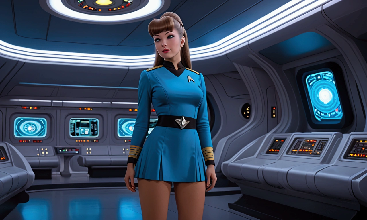 Beverly Crusher with beautiful detailed eyes, beautiful detailed lips, extremely detailed face and hair, 1girl, sci-fi bikini, blinking lights, neon highlights, glamour shoot, 60s sci-fi set, big clunky computers, big soft beds, (best quality,4k,8k,highres,masterpiece:1.2),ultra-detailed,(realistic,photorealistic,photo-realistic:1.37),science fiction,studio lighting,ultra-fine painting,sharp focus,physically-based rendering,extreme detail description,professional,vivid colors,bokeh