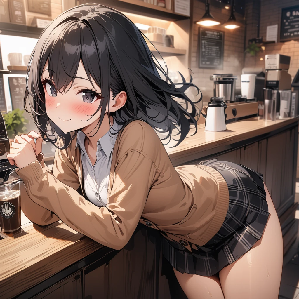 (((open clothes:1.3,areola,bare breasts:1.4,bare nether region:1.5,bare navel,unclad))),photo realistic,in 8K,masterpiece,dynamic angle,acrobatic posing,professional lighting,high quality,high resolution,detailed background,18yo:1.2,detailed black eyes:1.1,best hands:1.2,facing forward,pefect anatomy,correct anatomy,character focus,(1 cute girls:1.2,public hair:1.6,small chest:1.3,long sleeve school uniform with ribbon:1.2,1 school bag),(wearing knee socks:1.3),(Inside crowded coffee shop:1.5,counter table,cake:1.3,sit on a chair:1.2,spread legs wide:1.5),slim,skinny,shorty,small body,tiny,skinny,slim,black long straight hair:1.1,blunt bangn:1.1,glistening skin,having fun,smile,