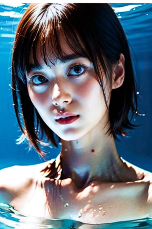 NSFW, from the front side、Light blue see-through dress、No underwear