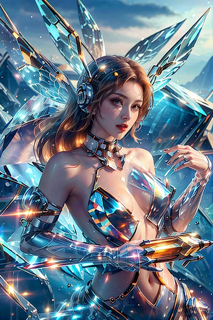 <lora:HoneyTech-20:0.7>,honeytech,honey,scifi,<lora:CrystallineAI-000009:0.7>,crystallineAI queen,bare arms,upper body,looking at viewer,, (masterpiece, best quality, high quality, highres, ultra-detailed),