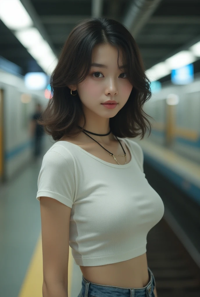 ((Best picture quality, 8K, tmasterpiece)),22-year-old woman,(white T-shirt),Multiple men,(Lactating),blush,be shy,(Huge breasts:1.4),{sagging breast.},Ultra-fine face, A detailed eye,{Breast contour},cleavage,(areola:1.5), In the train car,{{Crowd audience}},
