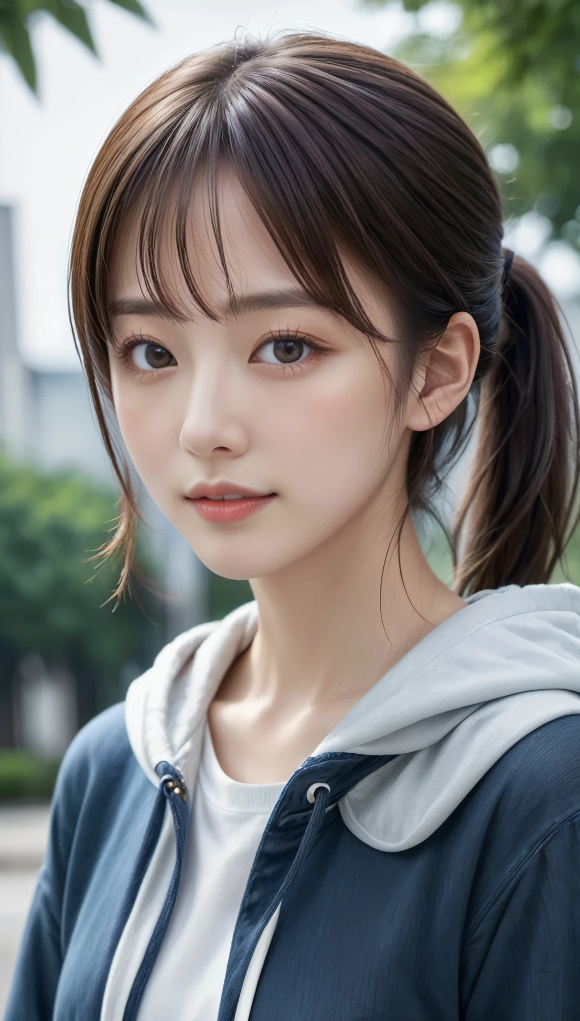 Highest quality, high resolution, 8K, Close-up of face, From the shoulders up, one woman, Japanese, 20 years old, beautiful, pretty face, well-proportioned face, cute face, natural and refreshing smile
