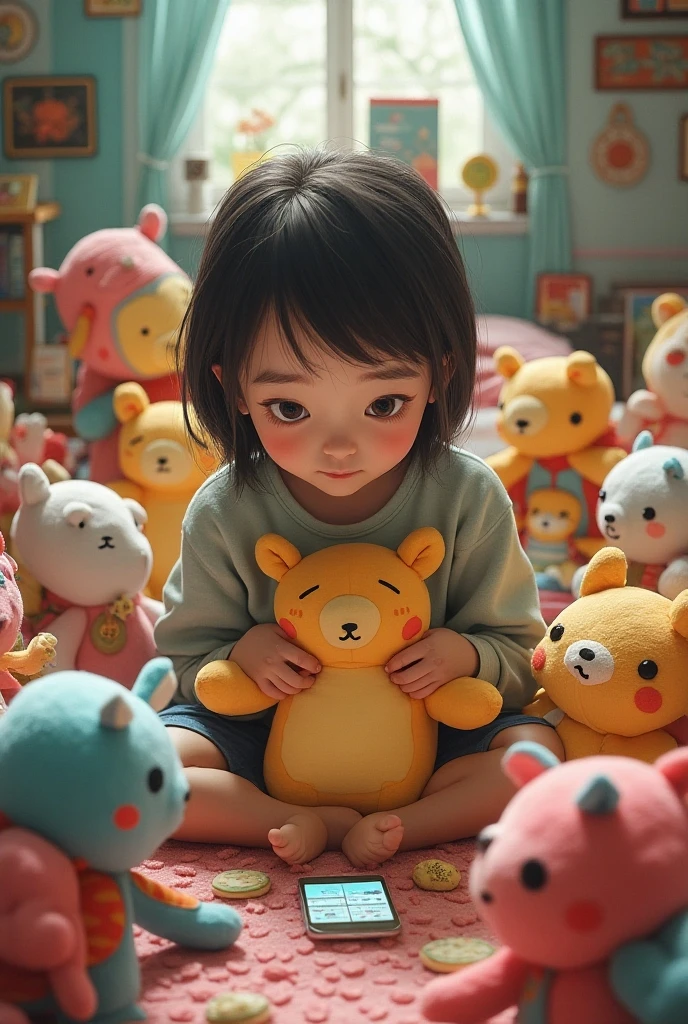 The little girl's toys come to life, enojados por el desorden. El Oso de Peluche se pone de pie, el Auto de Juguete acelera su motor y el Conejo de Peluche parece preocupado. Big messy room