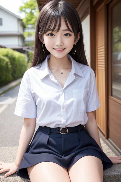   High quality masterpiece  , 8k, , Japanese Girls, RAW Photos,   absurd, Winner portrait smile face, 笑face, Alone, uniform, Summer Clothes Idol&#39;face, violet, Gardenia, Delicate girl, Long black hair, Dark Eyes, Upper body digital SLR,        Observe the Audience, Frank, Sophisticated, Like々Shii, Thin arms,       professional lighting  ,       film grain  ,    chromatic ablation, (Details of the eye and face: 1.0), (Bokeh button:1.1)