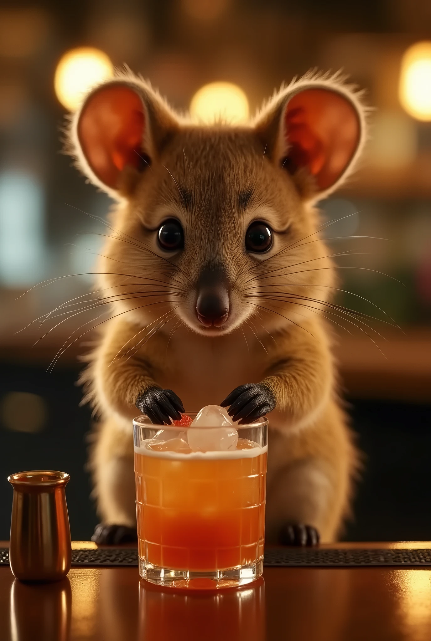 Super cute american possum with flowers around and malt liquor