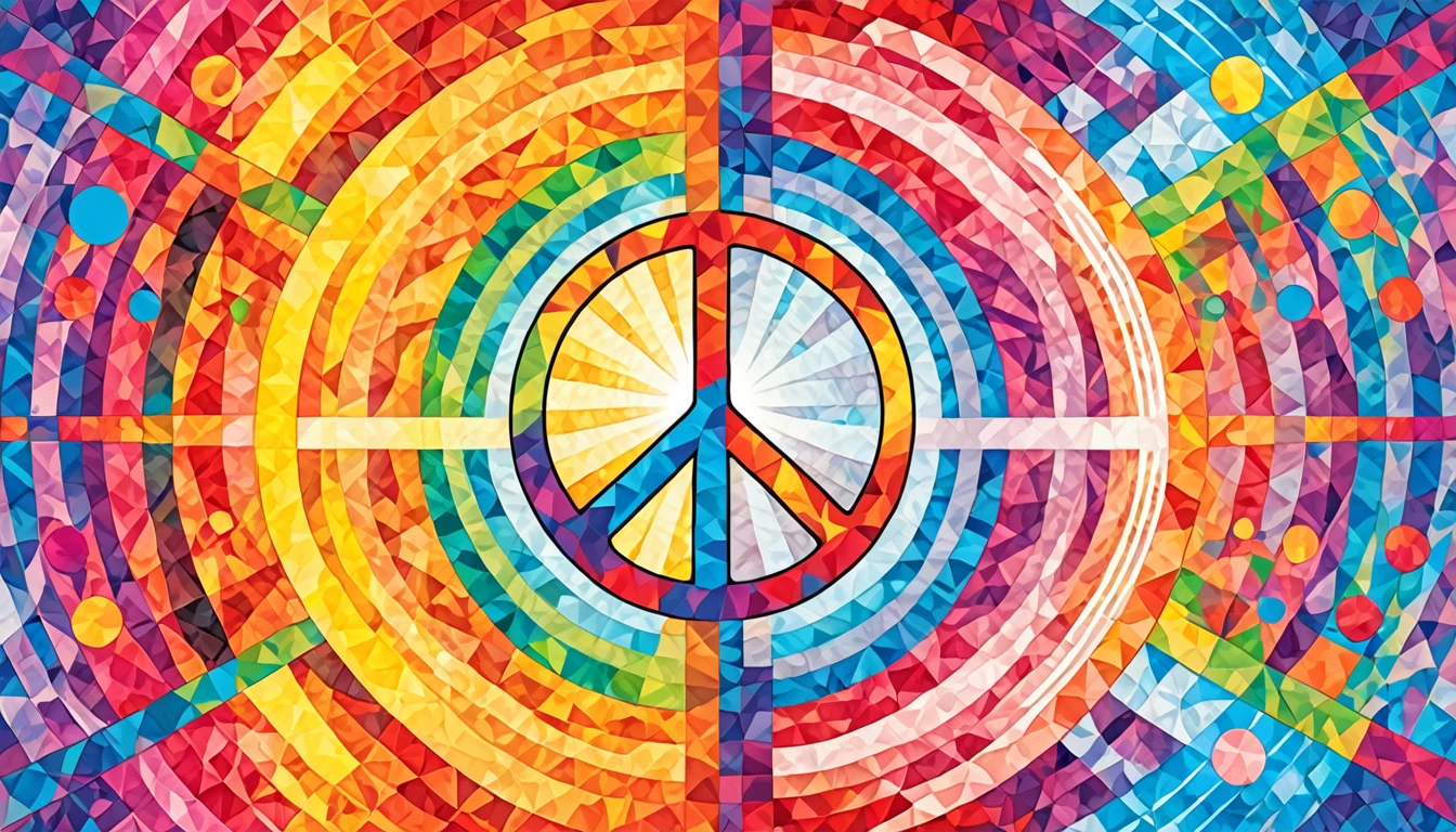 The whole is divided horizontally into three parts in raster color,Peace sign in the center