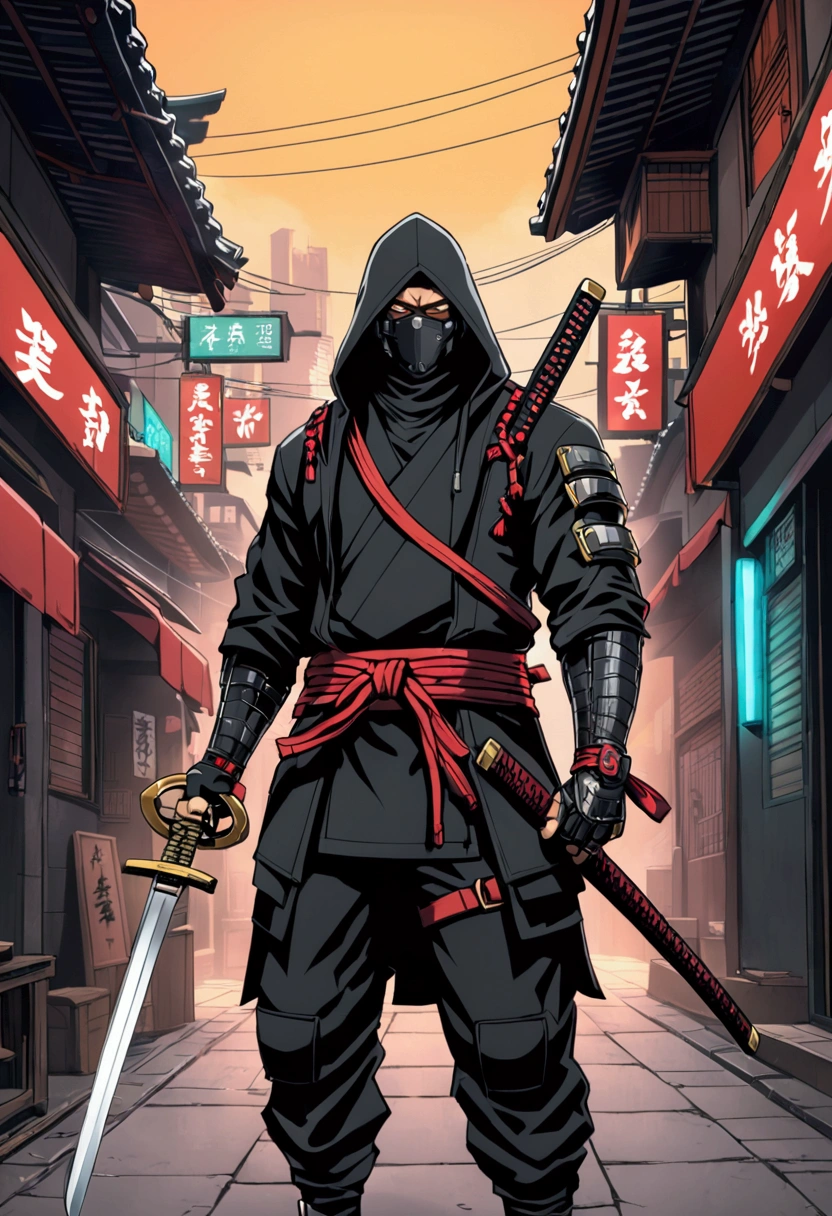sin city style depiction of a ninja warrior,<lora:Dark_Novel:0.7>,man,, Ultra-HD-details