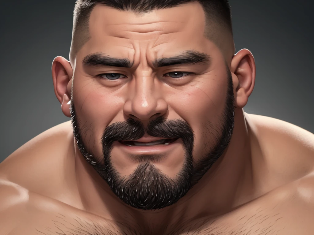 Latino twink, 50 years old, short hair, stud, hairy, hairyalpha, BeardAlpha, oversized pectorals, heavy pectorals, erection, erection under clothes, intimidating, smirking, nipple rings, angry, threatening, street background, upshot pecs 