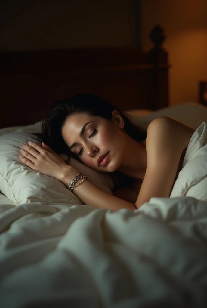 A young couple embracing in a dimly lit atmospheric bedroom setting, The lighting is soft and moody with hints of blue and purple hues, The couple s faces are partially obscured conveying a sense of intimacy and longing, The background is blurred creating a dreamlike introspective atmosphere, The overall aesthetic is romantic melancholic and sensual reflecting the emotional tone of the song, Style Cinematic atmospheric lush nocturnal introspective melancholic romantic sensual