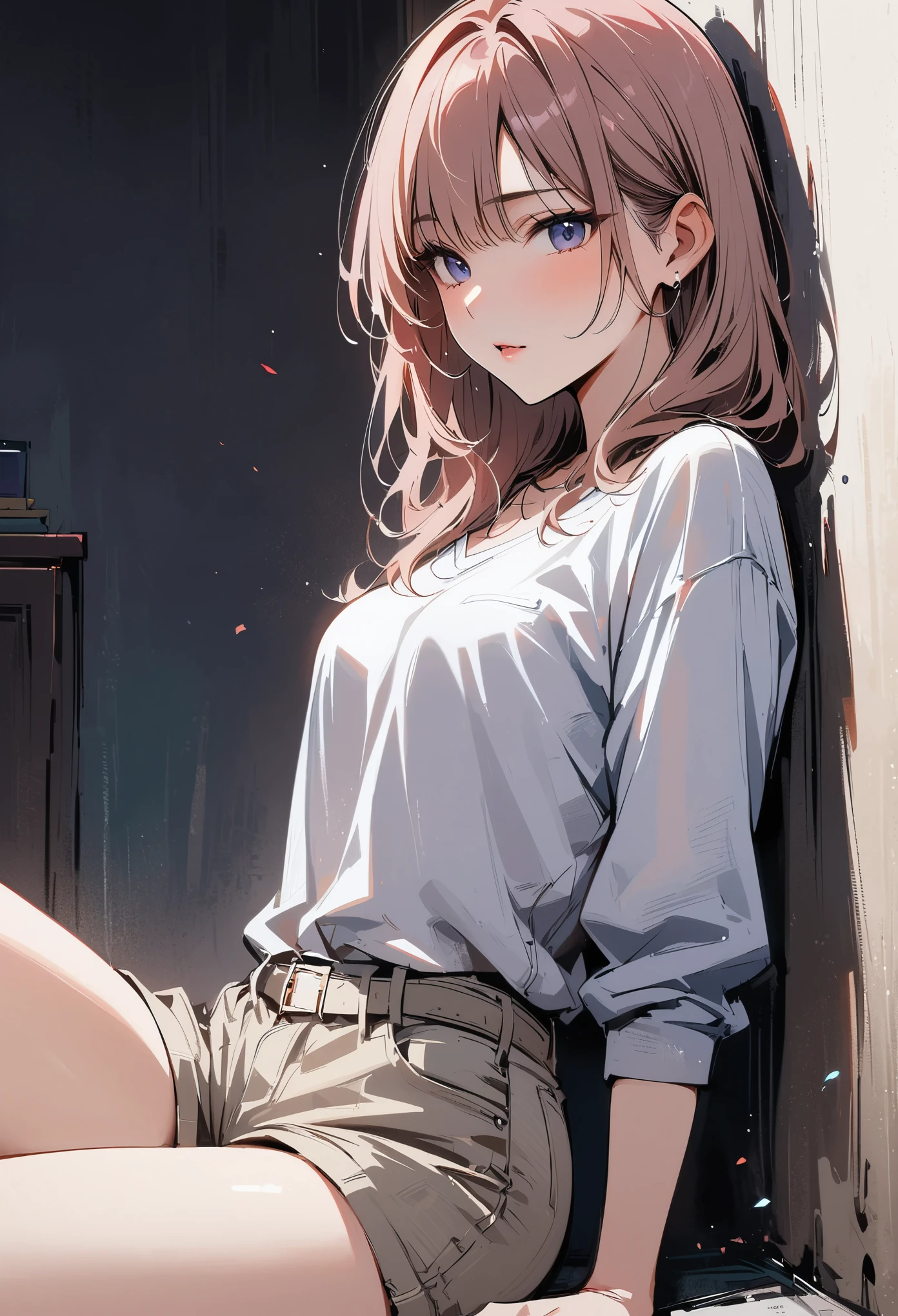 blonde hair, yellow eyes, cross-shaped pupils, symbol-shaped pupils, red horns, sharp teeth, white unbuttoned shirt, black pants, sneaker shoes, open shirt revealing nudity