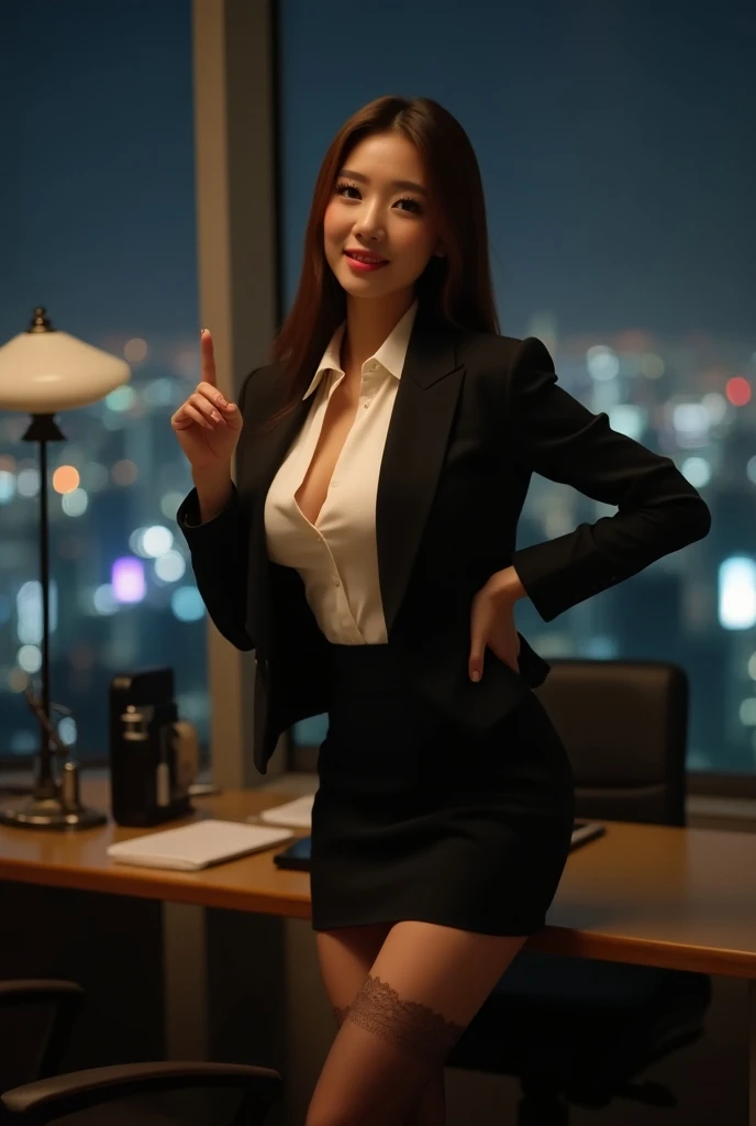 Highest resolution, 4K, Masterpiece: 1.3), A Japanese milf, Sexy: 1.1, fine eyes, Slender figure, Realistic teeth, double eyelids, full body, best quality, detailed, business suits, at the office, naked