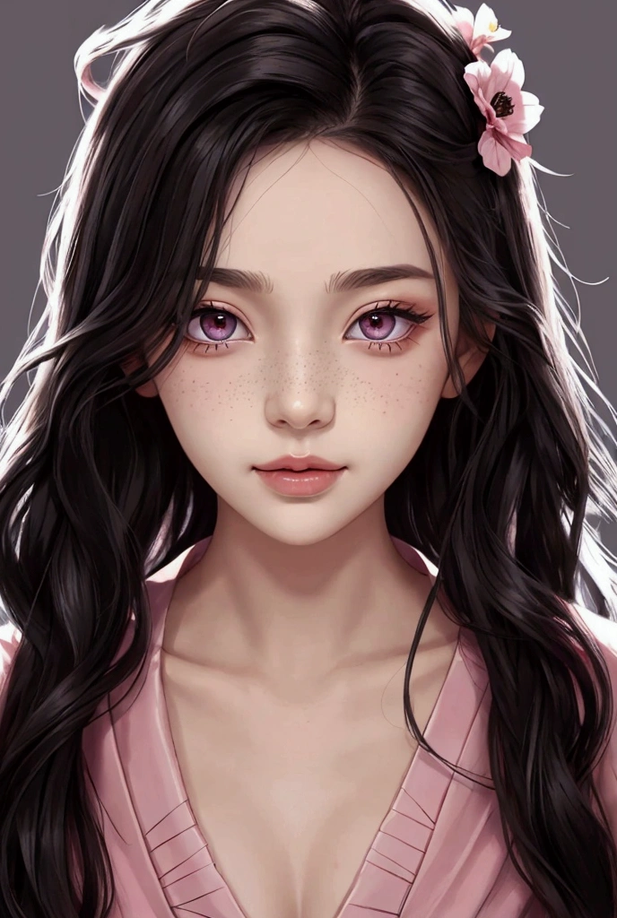 
Appearance
close-up portrait, detailed face, piercing eyes, confident expression, 1girl)),((alone)),masterpiece, best quality, Extremely detailed, illustration, Epic Lighting, Composition, Isometric,(hexagon:1.2), 1 Girl,Create an extremely detailed drawing of nezuko's face. Focus on her expressive eyes, sharp features, and serious expression. Pay attention to the texture and flow of her short, straight hair. Solo, freckles, lips, gradient hair, (tomasterpiece, (pink kimono), seductive face, good lighting, décolleté, small details, masterpiece, glowing eyes, 1girl, black hair, on face, Nezuko Kamado, wisteria background, masterpiece, best quality, POV, erotica))), Lovely smile, Use a range of shading techniques to add depth and realism, ensuring smooth transitions and fine details like eyelashes, eyebrows, and any facial marks.,)),Particle Effects, (8K:1.1),sexy body, soft smile expression, large breasts, looking at the viewer, clean skin, makeup, facial, eyelashes,soft red eyeliner,blush(((( extremely detailed realistic hairs )))))((((( focus on her face,hair,eyes,nose,mouth,ears,body ))))))
((( Close up portrait )))
Japanese  beautiful cute girl
( Flower Garden background )

(( Black beautiful wavy hair))