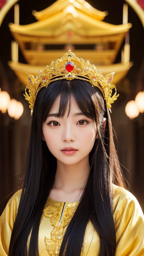 crown goddess gold gorgeous Japanese looking at the camera goldのタートルネック Costumes adorned with lavish decorations