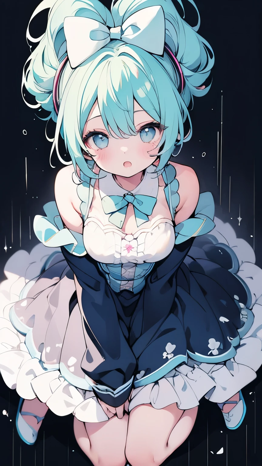 nsfw,1 person,Sweat,White Breath,solo,one piece,Perona,(Cleavage voyeur),sit,room,Small breasts,View from above,Gothic ta,Mini Hat