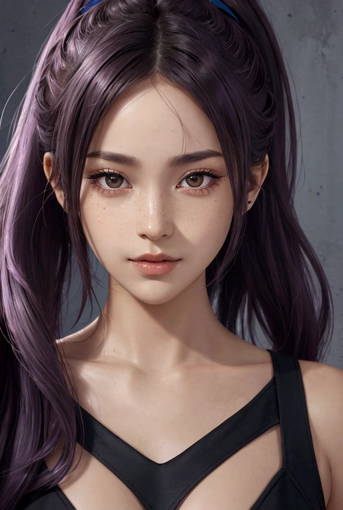 
Appearance
close-up portrait, detailed face, piercing eyes, confident expression, 1girl)),((alone)),masterpiece, best quality, Extremely detailed, illustration, Epic Lighting, Composition, Isometric,(hexagon:1.2), 1 Girl,Create an extremely detailed drawing of yoruichi shihouin's face. Focus on her expressive eyes, sharp features, and serious expression. Pay attention to the texture and flow of her short, straight hair. Solo, freckles, lips, gradient hair, (, solo, long hair, breasts, looking at viewer, blush, large breasts, thighhighs, gloves, bare shoulders, yellow eyes, ponytail, purple hair, thighs, sky, day, black thighhighs, cloud, dark skin, leotard, dark-skinned female, blue sky, sideboob, covered navel, muscular, highleg, abs, black leotard, highleg leotard, muscular female, Lovely smile, Use a range of shading techniques to add depth and realism, ensuring smooth transitions and fine details like eyelashes, eyebrows, and any facial marks.,)),Particle Effects, (8K:1.1),sexy body, soft smile expression, large breasts, looking at the viewer, clean skin, makeup, facial, eyelashes,soft red eyeliner,blush(((( extremely detailed realistic hairs )))))((((( focus on her face,hair,eyes,nose,mouth,ears,body ))))))
((( Close up portrait )))
Japanese  beautiful cute girl
( Flower Garden background )
( 28 years old )
(( Purple beautiful wavy ponytail hair,dark skin))