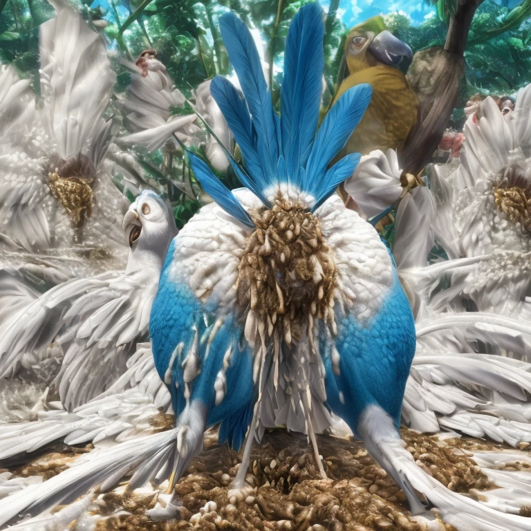 photorealistic, solo, (((( Mimi a female Spix macaw, Blue feathers, avian, feral, hyper excessive anal white feces, screaming)))), hyper realistic, cinematic colors, cinematic lighting, incredible detail, 16k resolution, award winning photography, ((((feral, rear view)))), ((((anal white feces, white scat, excessive white feces))))