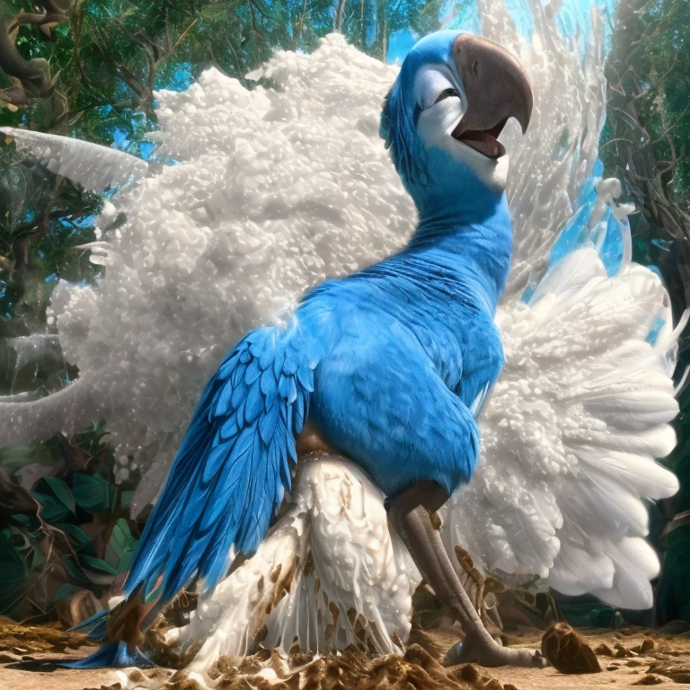 photorealistic, solo, (((( Mimi a female Spix macaw, Blue feathers, avian, feral, hyper excessive anal white feces, screaming)))), hyper realistic, cinematic colors, cinematic lighting, incredible detail, 16k resolution, award winning photography, ((((feral, rear view)))), ((((anal white feces, white scat, excessive white feces))))