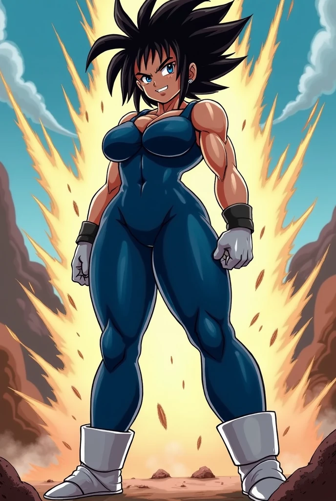 ((masterpiece, best quality)),(complex light), 1female,solo,upper body, goku,black hair,black eyes, smile, Huge breasts, Huge ass, wide hips, curvy, thin waist, full body naked, solo girl, pose, back veiw, looking from the behind, view from behind, huge ass, huge butt