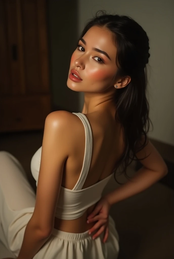 whole body、minimalist sexy dress, (realistic:1.3), (smoother lighting:1.05), (Improve the quality of movie lighting:0.9), 32K, 1 ultra hot girl, 33 year old girl, bright light:1.2), (Improvement of quality:1.4), (Highest quality realistic textured skin:1.4), (sexy, Seductive , sensually and happy), whole body , full waist up pose , upper knees pose , half opened minimalist sexy sheer t-shirt, (Enhances the mood of your body line:1.3), (Enhances the beauty of skin texture:1.2