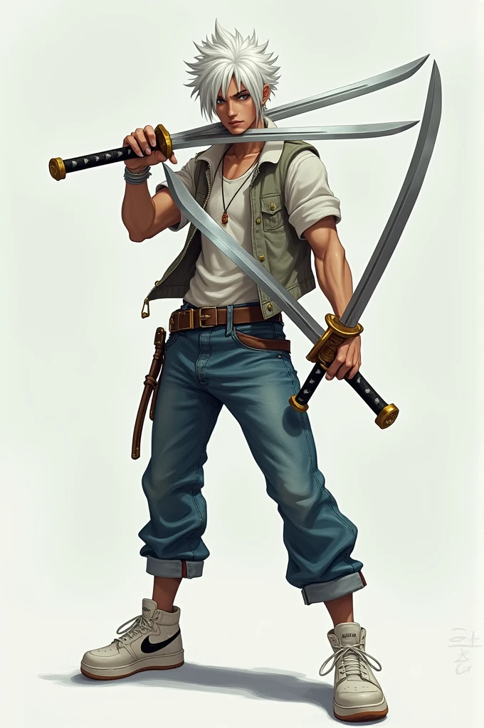 innocent man character, full body, SKINNY, short hair, (NICE GUY'S FACE) ((design sketches)), (masterpiece), extremely detailed, (original parkour design), (random poses), (unique accessories), (current basic clothing), (clean face without beard) professionally retouched, white background, (male: 1.1) martial arts, (jeans: 0.8), katana sword, (dirty: 1.1), (movement: 0.8), (young: 1.3), (sprint: 0.6) (survivor) ( concept the walking dead) ( princely concept of Persia) --auto --s2