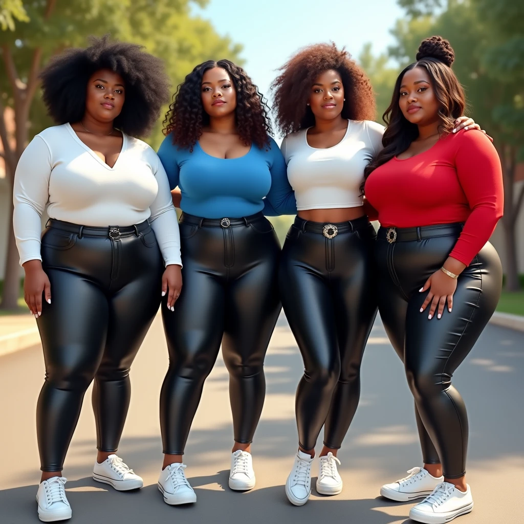 (A single black man laying on his back, in-bed wearing shorts, in-center of composition) A diverse group of five young adult Americans, representing different ethnicities and characteristics, wearing yoga-pants and tank-tops, displays their unique beauty with perfect bodies, large breasts, wide thicc-hips, Among them, there are blonde young adult girls with auburn hair, emanating an air of natural elegance. Brown young adult girls with silky locks and a captivating sheen show off their exotic beauty. Also present are black young adult girls with stunning curly hair, highlighting their authenticity and cultural pride, (the women surround a singular BLACK MAN with short-hair, from all sides) (in a bed) the women kiss the singular Black Man, touch the singular Black man, masterpiece, high details, high quality, best quality.
