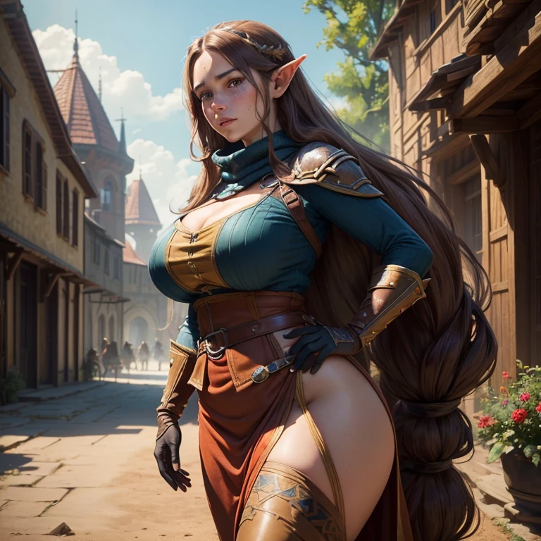 ((best quality)), ((masterpiece)), (detailed), orc princess with flat breasts, open legs, her hand on vagina