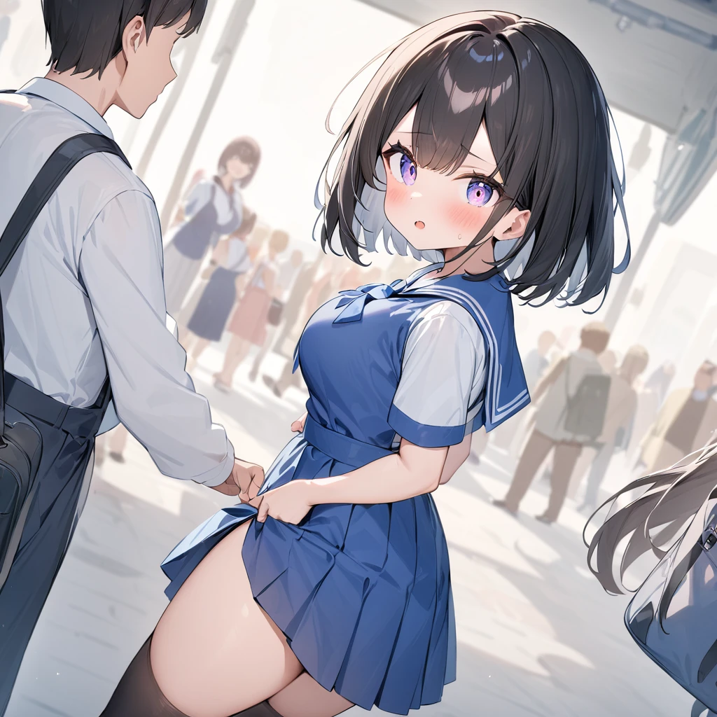 Portrait, official art, best masterpiece, best quality, best resolution, 8K, best detailed, perfect anatomy, 
BREAK
looking at viewer
BREAK
1girl, maya kai ni, x hair ornament, mini hat, beret, headgear, , sleeveless, white skirt, navel, (large breasts)
BREAK
have to pee, standing, (pigeon-toed, hold your crotch:1.1), (leaning forward:1.2), (trembling:1.4), (thighvibe), (vibrator in thighhighs:1.3), Dripping pussy juice, 
BREAK
(despairing:1.5), (blush:1.3), (female orgasm:1.3), (crying, tears), 
BREAK
(crowd:1.3), (huddle), sidewalk, city, very fine and detailed 16KCG wallpapers