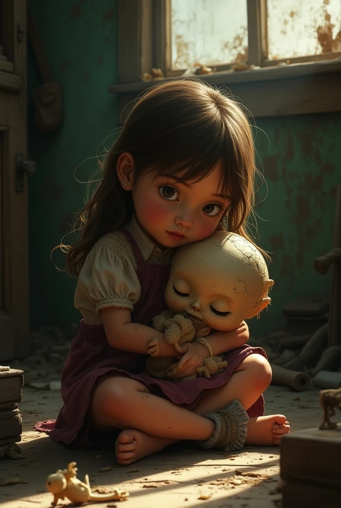 (((Highest quality))), High detail, Depth of written boundary, concentrated: 1.2, Post-apocalyptic 10-year-old boy and cat, Tired eyes, Beautiful Eyes, Big eyes, Tattered and rotten clothes, Hair is tangled with raggedness, The skin is damaged by dirt and dirt, Abandoned, Dark room with broken windows, Detailed face and eyes are sad and scary, ((masterpiece)), (Realistic photos:1.5), (((High resolution illustrations))), (((Very detailed))), Dramatic Shadows, Cinematic