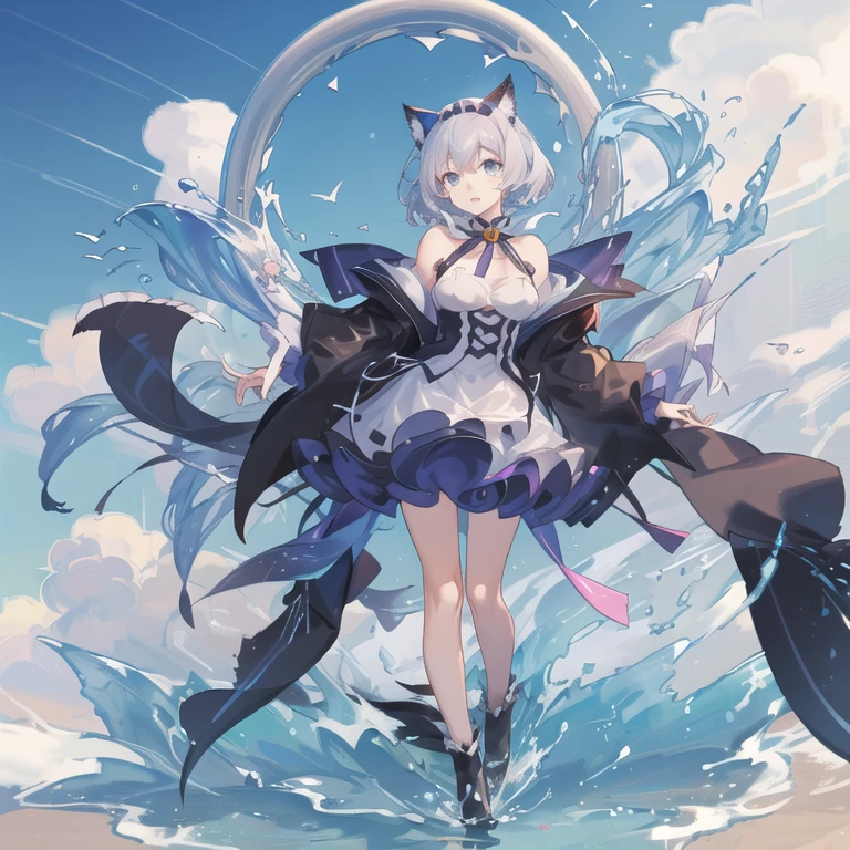 Anime girl in blue dress sitting on rock,Wearing a blue and white dress, Splash art anime , goddess of the sea, beautiful and seductive anime woman, wallpaper anime blue water, Beautiful celestial mage, trending on artstation pixiv, Rem Rezero, closeup fantasy with water magic, Anime fantasy illustration, Pisif, Goddess of the sea, detailed anime art