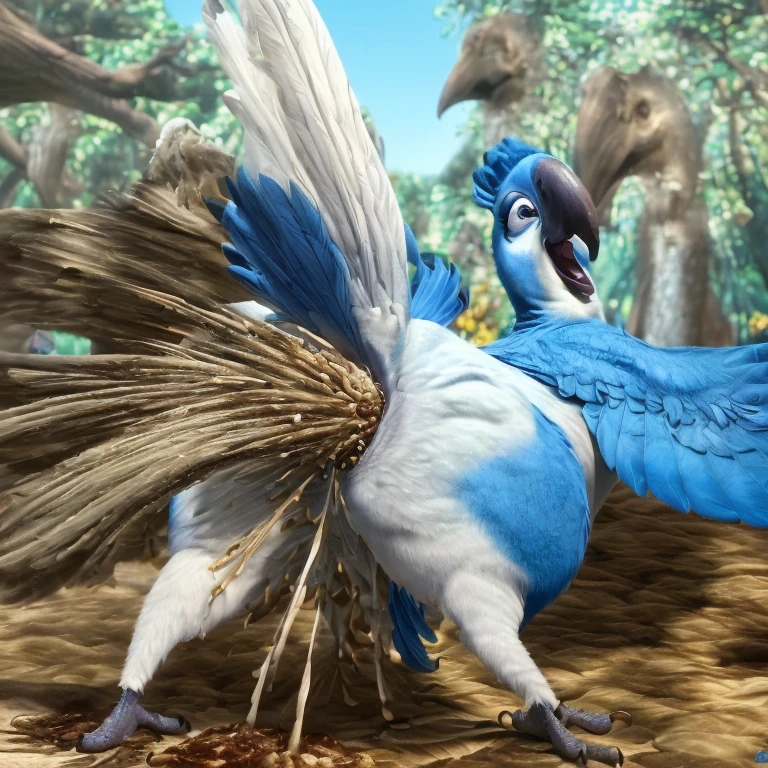 photorealistic, solo, (((( Mimi a female Spix macaw, Blue feathers, avian, feral, hyper excessive anal white feces, screaming)))), hyper realistic, cinematic colors, cinematic lighting, incredible detail, 16k resolution, award winning photography, ((((feral, rear view)))), ((((anal white feces, white scat, excessive white feces))))