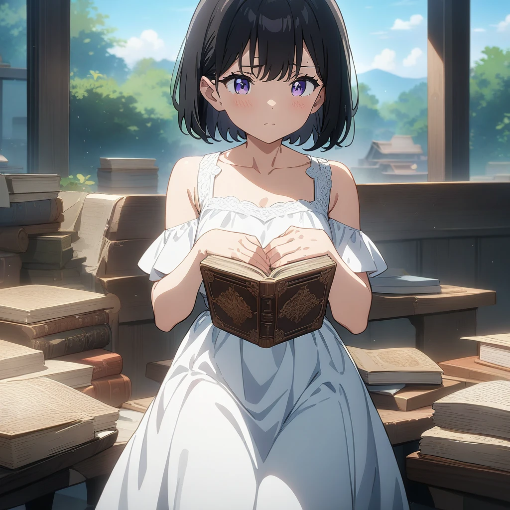 ((masterpiece,best quality, detailed)), indoors, tatami, dark, lying, smile, 1girl, solo,
kanbaru suruga, nude, bandaged arm, completely nude,
medium hair, (book stack)