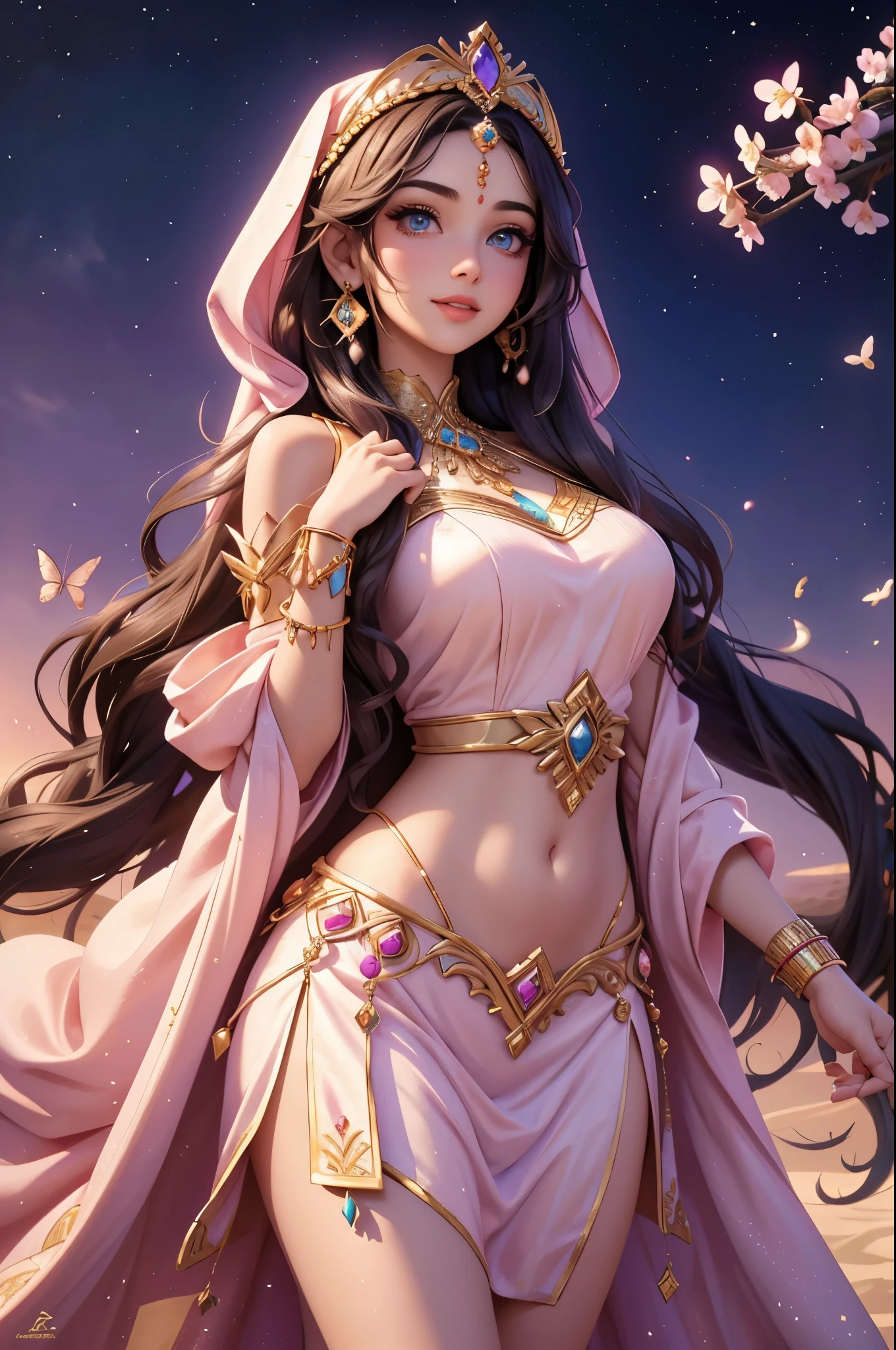 (best quality,4k,8k,highres,masterpiece:1.2),ultra detailed,(realistic,photorealistic,photo-realistic:1.37),acrylic painting,beautiful Arab godess in a Lolita dress with downy hair,beautiful Arab godess with extremely colorful hair and detailed facial features,beautiful Arab godess standing in a beautiful garden surrounded by a starry sky,beautiful Arab godess wearing a vibrant Lolita dress,beautiful Arab godess with intricate accessories and a matching hat,beautiful Arab godess posing gracefully with her hands on her hips,beautiful Arab godess with long flowing twintails,beautiful Arab godess with bright blue eyes and rosy lips,beautiful Arab godess with a joyful expression,beautiful Arab godess in a dynamic pose with cherry blossoms falling around her,beautiful Arab godess surrounded by colorful flowers and butterflies,beautiful Arab godess's dress adorned with cute bows and lace details,beautiful Arab godess with an enchanting smile,beautiful Arab godess with soft pastel color shading,beautiful Arab godess with a magical glow illuminating her,beautiful Arab godess in a picturesque setting with a winding path leading to a magnificent castle,beautiful Arab godess with a fairytale background,beautiful Arab godess with a soft dreamy atmosphere,beautiful Arab godess with a subtle bokeh effect,beautiful Arab godess standing under a moonlit sky,beautiful Arab godess with a warm golden sunset in the background,beautiful Arab godess surrounded by twinkling stars and colorful nebulae,creating an ethereal and captivating artistic masterpiece