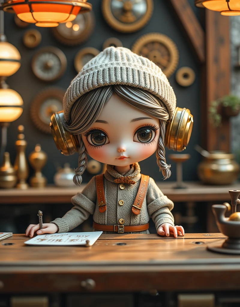 Steampunk world,  Steampunk Style Bar  ,   Bar with Steampunk Counter ,   Pewter Toy Style Bartender , Fujiko Fujio Style ,  Japanese cartoon , High Detail,  super detailed, High quality,  are of the best quality, masterpiece