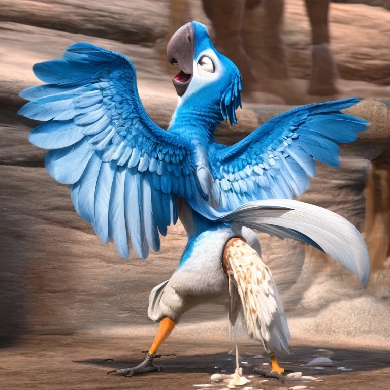 photorealistic, solo, (((( Mimi a female Spix macaw, Blue feathers, avian, feral, hyper excessive anal white feces, screaming)))), hyper realistic, cinematic colors, cinematic lighting, incredible detail, 16k resolution, award winning photography, ((((feral, rear view, standing)))), ((((open wings, butt up, anal white feces, white scat, excessive white feces))))