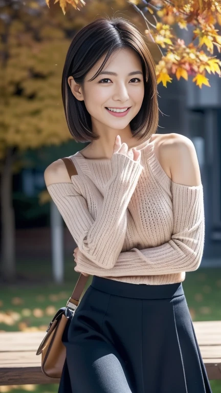 Hmph:1.2,City park in the evening、On the asphalt、32k、Best image quality、Ochre sleeveless knit dress、Feels cheap、No bra、panties、The body line is clear、、((Browsing Caution:1,.))、Smile、(Bob Hair)、moderate body:1.3、Ample boobs:1.3、height: 157cm,Japanese people of unparalleled beauty、Beautiful Face、High heels、Bracelet in right hand、((Aya Ueto1.5))、((Panty pull)),((Skirt flip,No pants))、