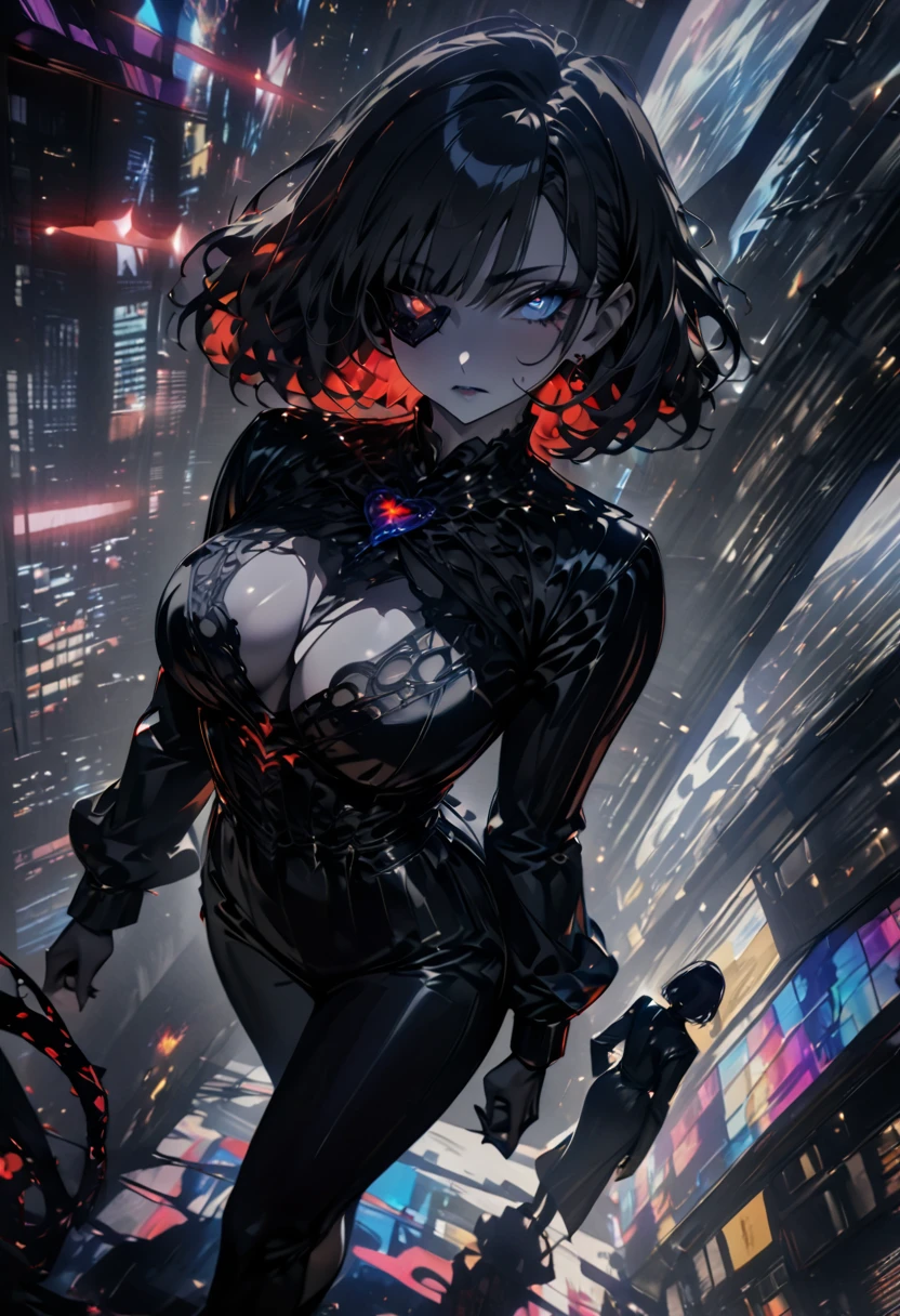 Modern city, night street, girl and her shadow, shadow is the demon in the girl's mind, tense lens, body of the photo is big city background, bright and fresh photo, beautiful abstract big city and teenage girl character in it. Gray hair color, red glowing eyes, long hairstyle, mole under left eye, black rose brooch, surreal background, seductive style, dancing with silhouette partner
actual, (masterpiece, top quality, best quality, official art, Beauty and Aesthetics: 1.2), Very detailed, fractal art, rich and colorful, most detailed, Zentangle, (abstract background: 1.5) (1 girl: 1.3), God, white hair, short hair, (glowing red eyes), mystery, (magic), ice, charming woman, ((Radiant Licorice)), Huang Quan, hell, Soul Ferryman, ghost
(masterpiece),((Highly detailed lblack short hair)),((expressive blue eyes)),(Highly detailed black biker outfit),deep cleavage,serious expression,extremely beautiful mature woman, milf,pale white skin,silver jewelry,best quality,cel shading,8K HD,highly detaild face, highly detaild eyes,flat color,(fullbody angle),high contrast,ufotable art style,contrapposto,white background
Tattoo Black Mask SKULL Black Eyepatch Best Quality, UHD, Quality, High Quality, Black Hair, Odd Eye Mesh Color Glowing Light, Cinematic Lighting, Chromatic Rose BLACK