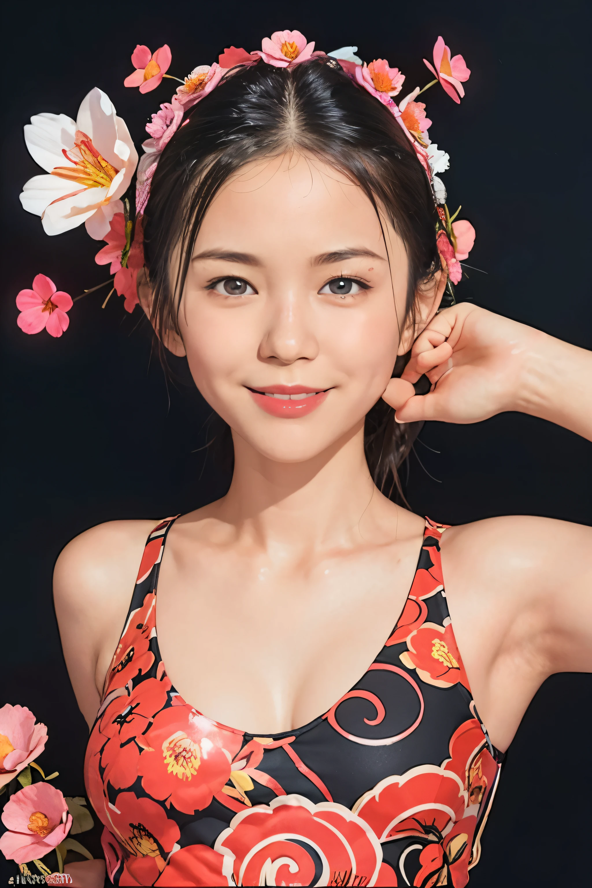 This image features a graphic design with a central character wearing tank top and smile . Around the character, there are neon light effects and red flowers, which looks like digital art rather than real flowers. The name “Fooxer” is clearly displayed at the bottom of the image in white letters that have a shadow effect so that it looks three-dimensional.. Overall, The aesthetic of this image is bright and modern.,