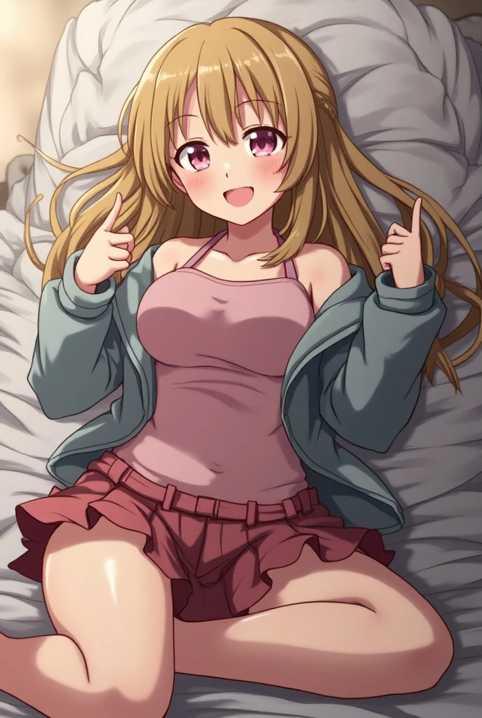 lovelive! school idol project,lovelive!,KanataKonoe,Purple eyes,orange brown hair,Medium Long Hair,Wavy Hair,splash curl hair,(((Completely naked body)))、NSFW(lying on the bed), Are sleeping、lying on one's side、closed her eyes、((Eight-headed body))、a miniskirt、​masterpiece、extremely fine and beautiful、Japanese ido、Nogizaka Idol、hposing Gravure Idol、Shy,Spread your legs apart、Spread your crotch、