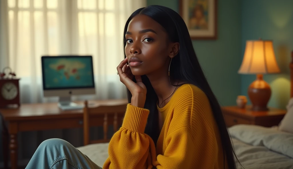 A black woman playing video game