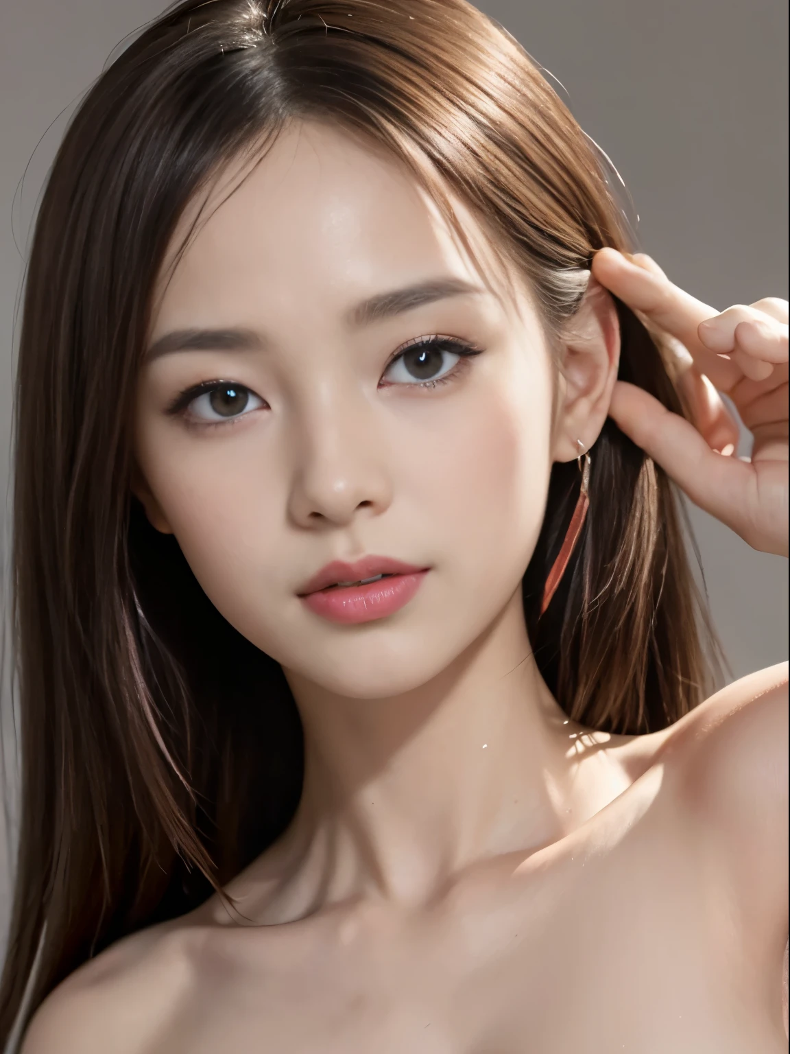 highest quality, masterpiece, Ultra-high resolution, (Realistic:1.4), RAW Photos, 20-year-old, Simple gray background, ((Micro Bikini、Disheveled Hair、Large Breasts)),