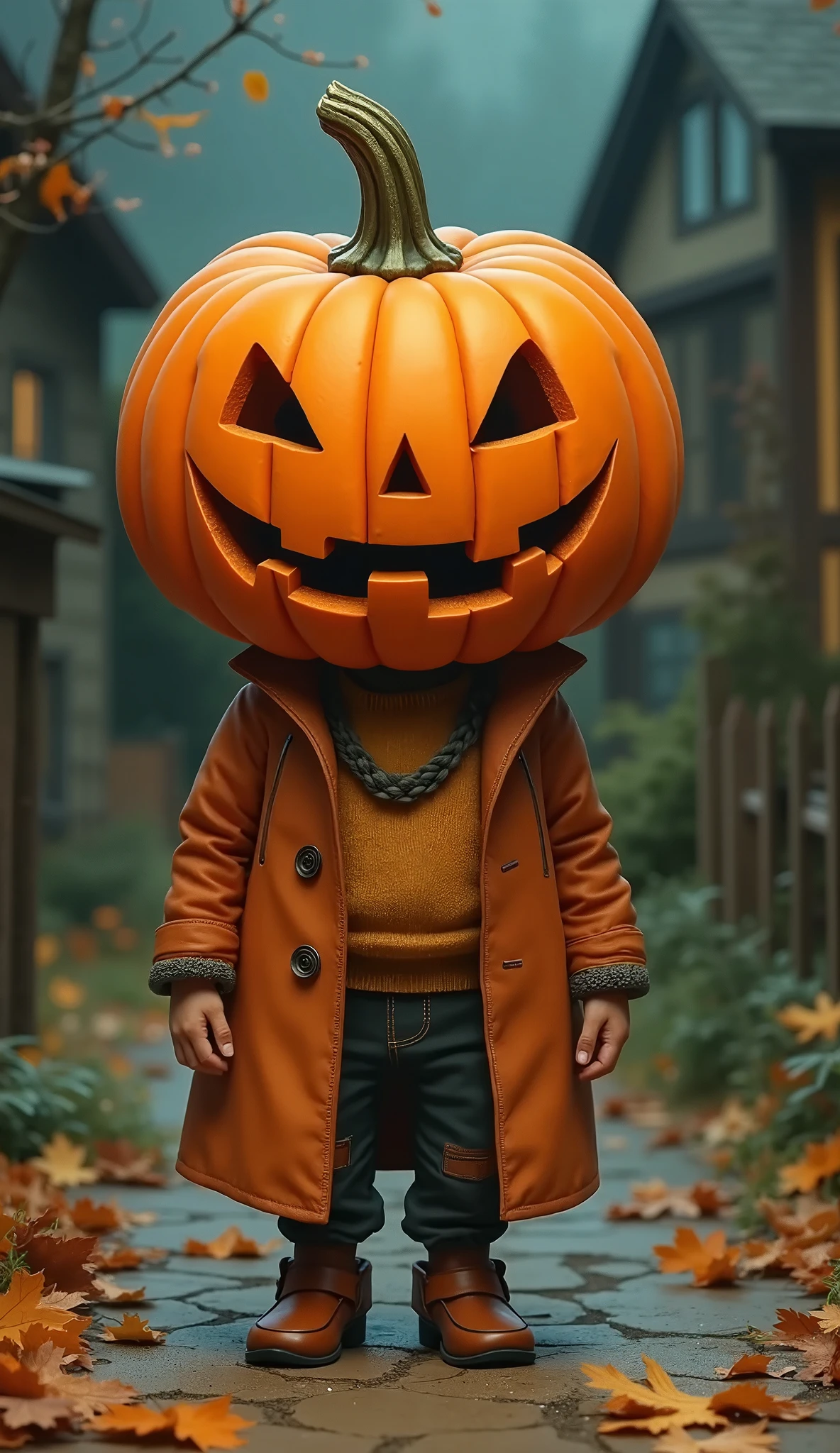 (Best Quality、masterpiece、 High Resolution )、Boy Wearing a Jack-O-Lantern、 trick or treat、