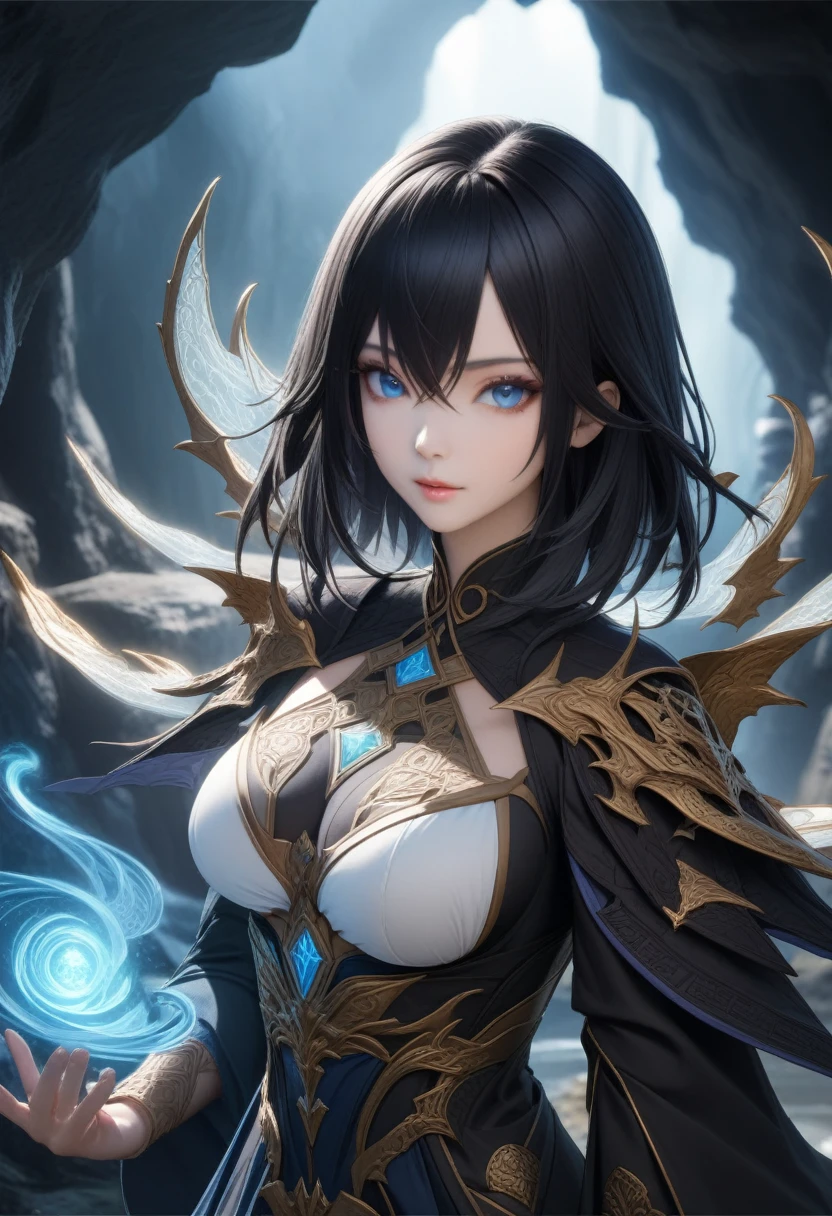 (Highest quality, masterpiece, Very detailedな, Very detailed, Exquisite, 16K,Full HD),、Big Breasts,No text,Upper Body,Morrigan、White Background、Black Hair、dragonage,No dragons