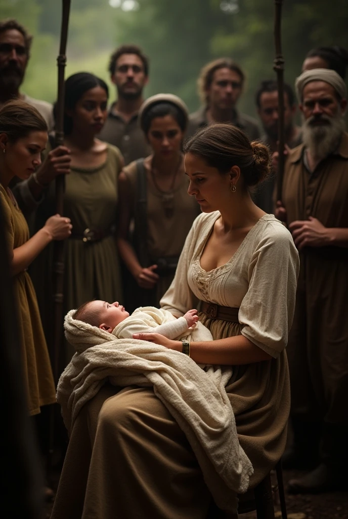 Illustrate the birth of Hermes on Mount Cyllene, featuring Maya and the rapidly developing infant in hyper-realistic detail. Show the mythical scene in ancient times with a focus on hyper-realism, photo realism, and cinematography. --ar 9:16"