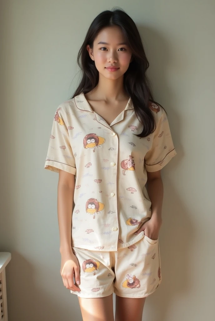 perfect photo, (masterpiece), best quality, expressive eyes, perfect face, Perfect hands, High resolution, high image quality, realistic skin texture, Realistic, Japanese, Girl, 22 years old, Light Brown hair, bangs, Long Hair Curls, Hair Ribbon, brown eyes, big eyes, small face, blush, , Black T-shirt, Cute Panties, Cameltoe, sofa, Sitting, Spread your legs and show your crotch, Outside the window is the Blue sky and clouds, nfsw