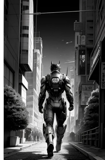  SCIENCE FICTION MANGA 、Black and white comics、Japanese Manga、monochrome、  comic strip where cyborgs run through futuristic cities, .